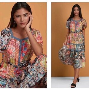 $490 NWT Johnny Was Kaleida Zenovia Dress Silk With Slip S/m